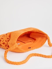 Simply Be Orange Floral Print Crochet Tote 100% Cotton Bag - Image 4 of 4