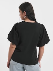 Simply Be Black Broderie Puff Sleeve 100% Cotton T-Shirt - Image 4 of 4