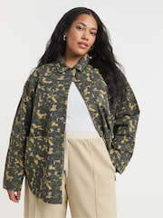 Simply Be Dark Grey Camo Print Button Through Utility 100% Cotton Jacket - Image 1 of 4