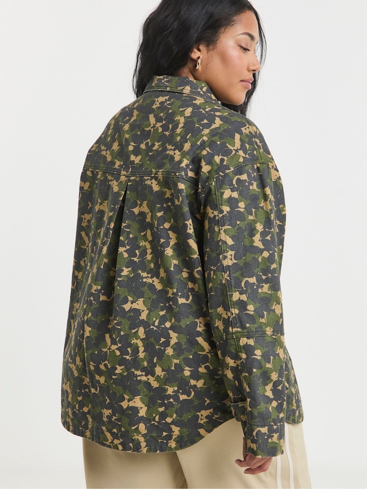 Simply Be Dark Grey Camo Print Button Through Utility 100% Cotton Jacket - Image 2 of 4