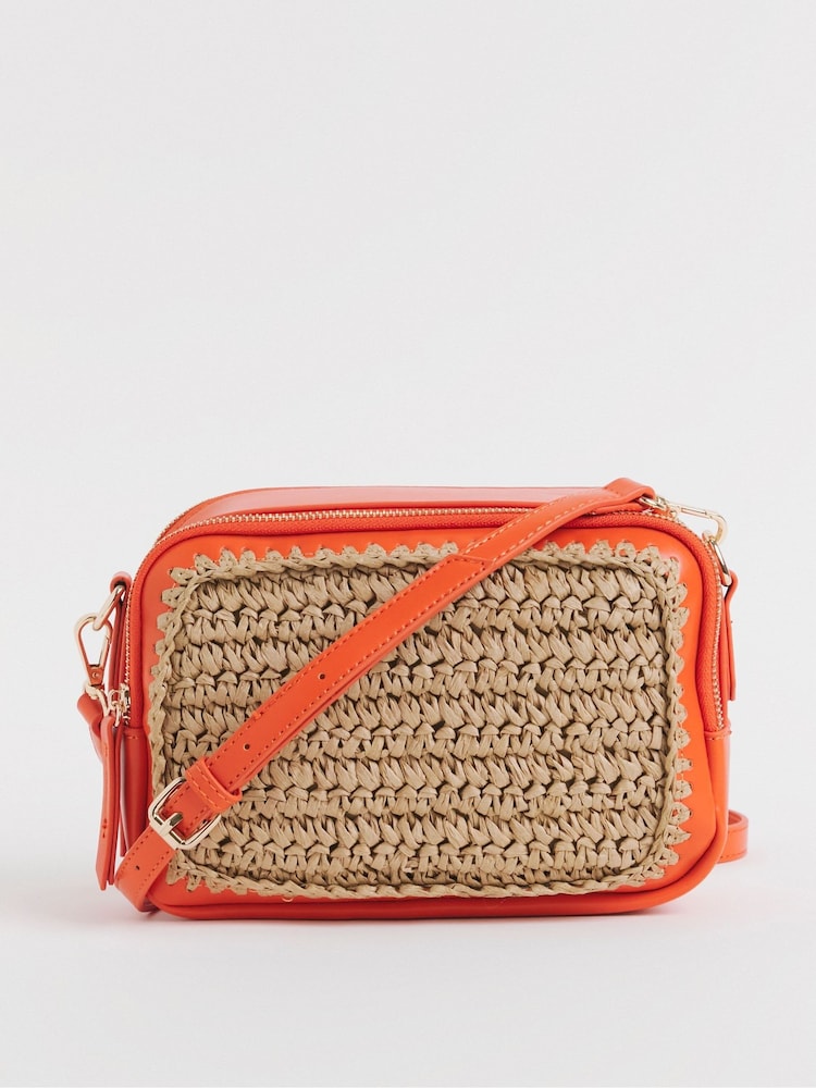 JD Williams Natural Raffia Contrast Camera Bag - Image 1 of 4