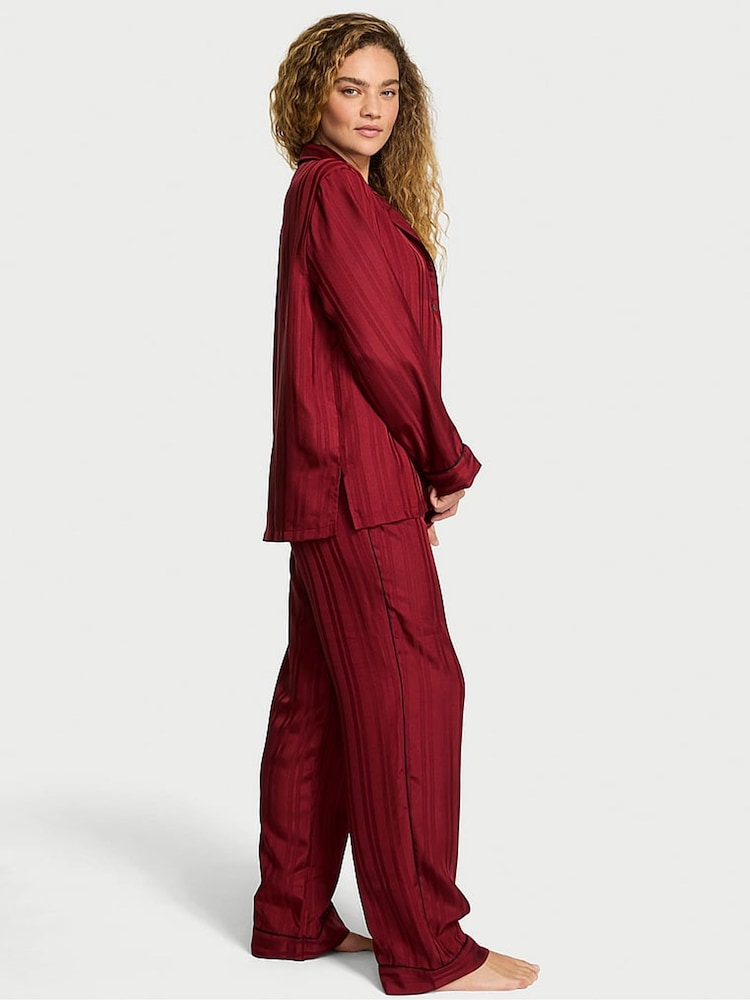 Victoria's Secret Sangria Red Stripe Jacquard Satin Long Pyjamas Set - Image 2 of 4