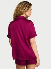 Victoria's Secret Logo Fresh Jam Jacquard Purple Satin Short Pyjamas Set - Image 2 of 3