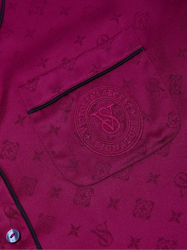 Victoria's Secret Logo Fresh Jam Jacquard Purple Satin Short Pyjamas Set - Image 3 of 3