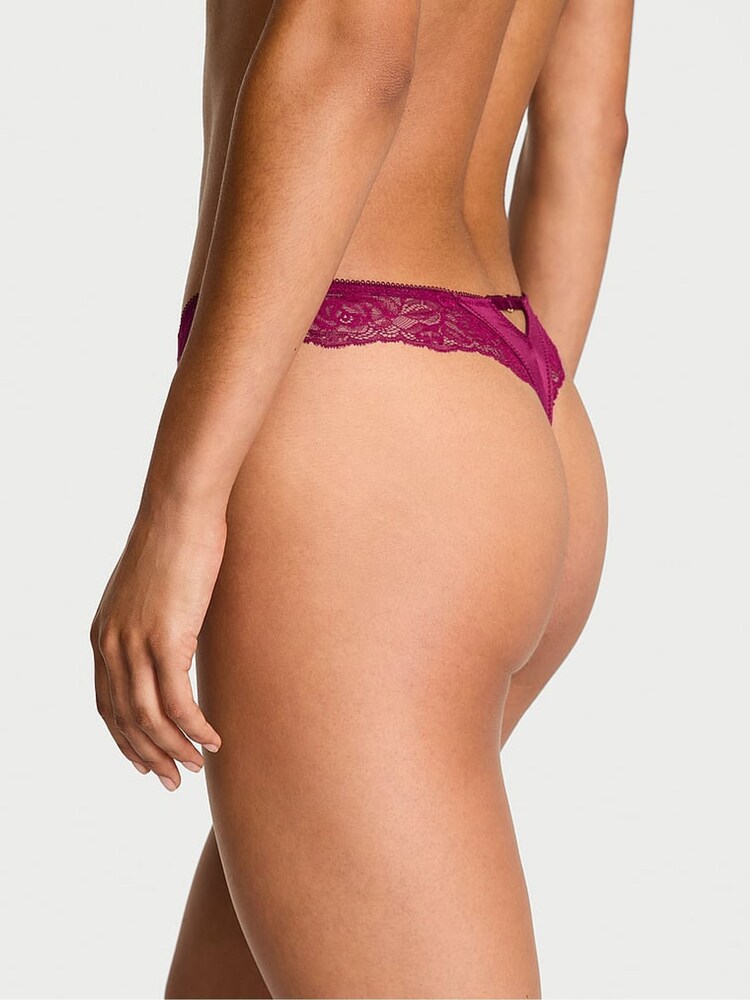 Victoria's Secret Fresh Jam Purple Thong Rose Lace Trim Knickers - Image 2 of 3 Victoria's Secret Fresh Jam Purple Thong Rose Lace Trim Knickers - Image 2 of 3