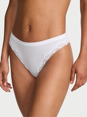 Victoria's Secret White Thong Rib Lace Trim Knickers - Image 1 of 2