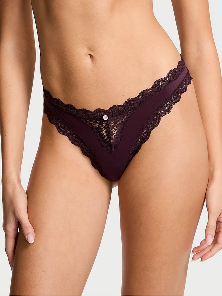 Victoria's Secret Winter Wine Red Lace Trim Thong Knickers - Image 1 of 4 Victoria's Secret Winter Wine Red Lace Trim Thong Knickers - Image 1 of 4