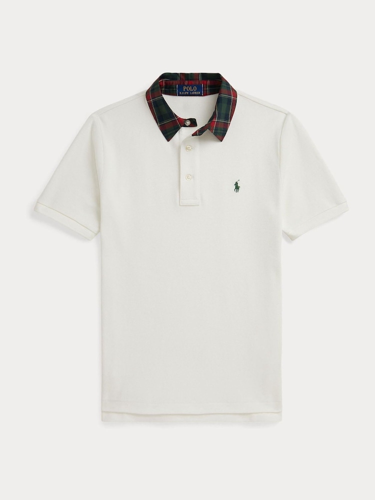 Polo Ralph Lauren Cream Tartan Contrast Collar Polo Shirt - Image 1 of 2 Polo Ralph Lauren Cream Tartan Contrast Collar Polo Shirt - Image 1 of 2