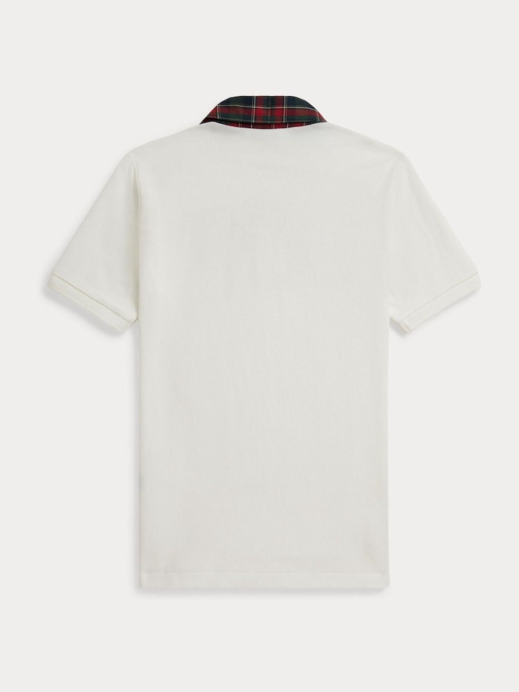 Polo Ralph Lauren Cream Tartan Contrast Collar Polo Shirt - Image 2 of 2 Polo Ralph Lauren Cream Tartan Contrast Collar Polo Shirt - Image 2 of 2