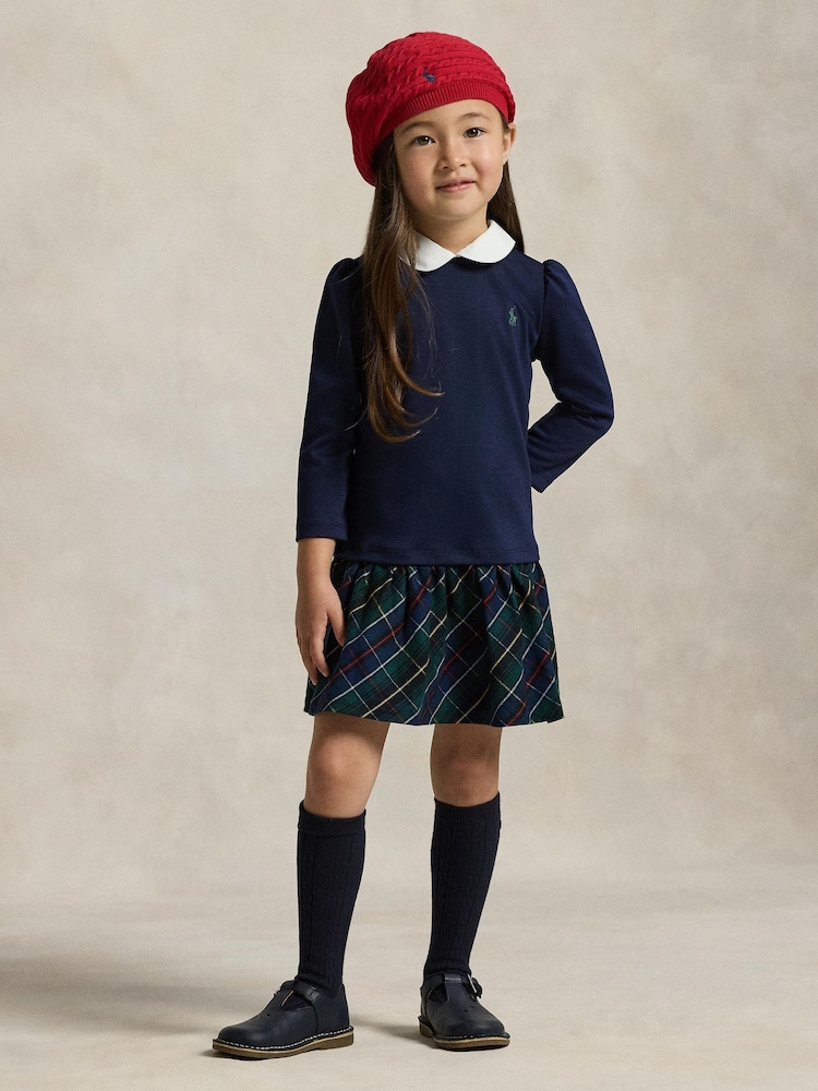 Polo Ralph Lauren Blue Girls Tartan Pleated Collar Dress - Image 2 of 5