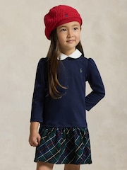 Polo Ralph Lauren Blue Girls Tartan Pleated Collar Dress - Image 5 of 5