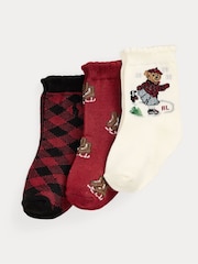 Polo Ralph Lauren Red Baby Girl Skating Bear Crew Socks 3 Pack - Image 1 of 1