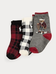 Polo Ralph Lauren Grey Baby Bear Graphic Print Crew Socks 3 Pack - Image 1 of 1