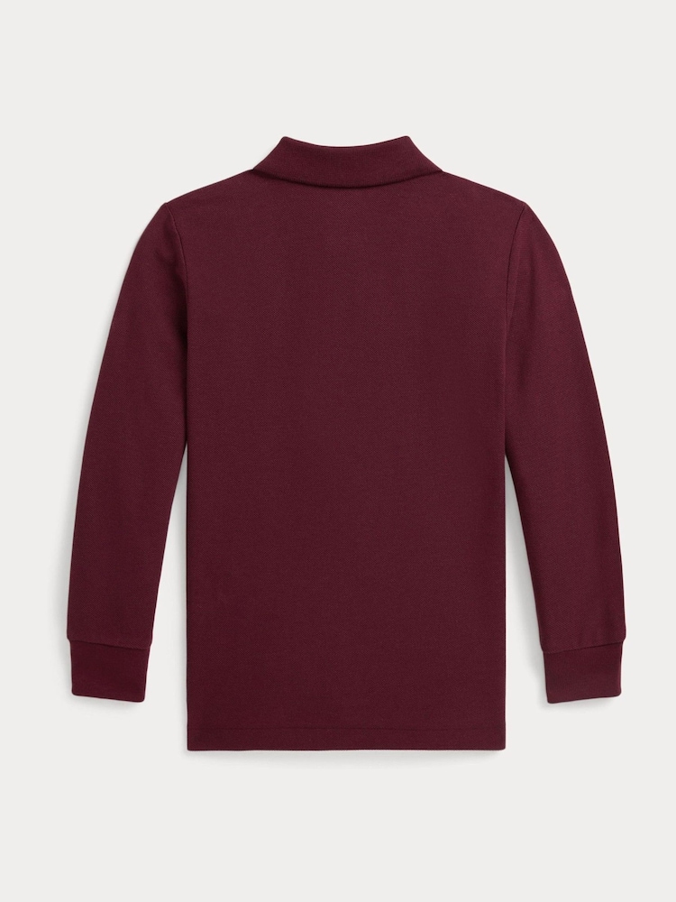 Polo Ralph Lauren Purple Boys Long Sleeve Cotton Pique Polo Shirt - Image 2 of 2