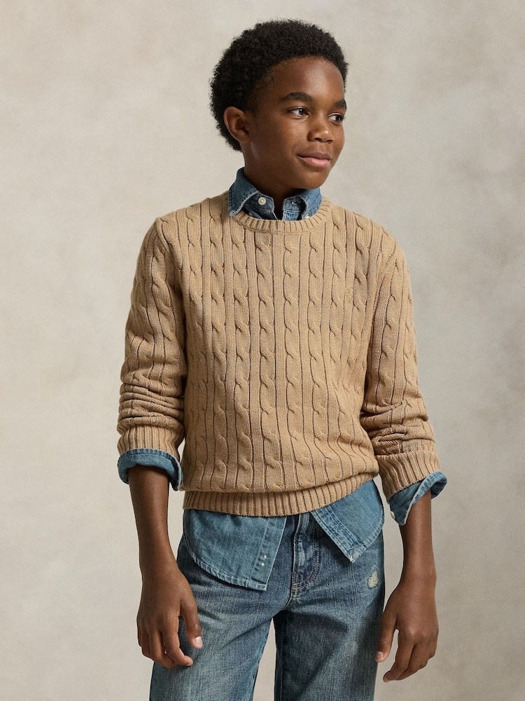 Polo Ralph Lauren Natural Boys Cable Knit Jumper - Image 1 of 5