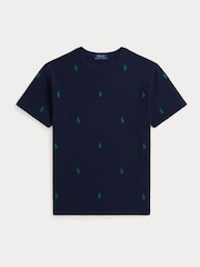 Polo Ralph Lauren Blue Boys All-Over Pony Logo Pique T-Shirt - Image 1 of 2