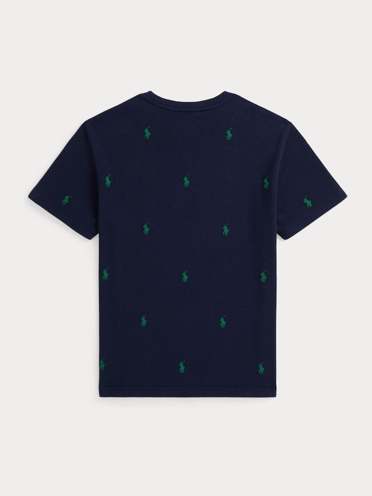 Polo Ralph Lauren Blue Boys All-Over Pony Logo Pique T-Shirt - Image 2 of 2 Polo Ralph Lauren Blue Boys All-Over Pony Logo Pique T-Shirt - Image 2 of 2