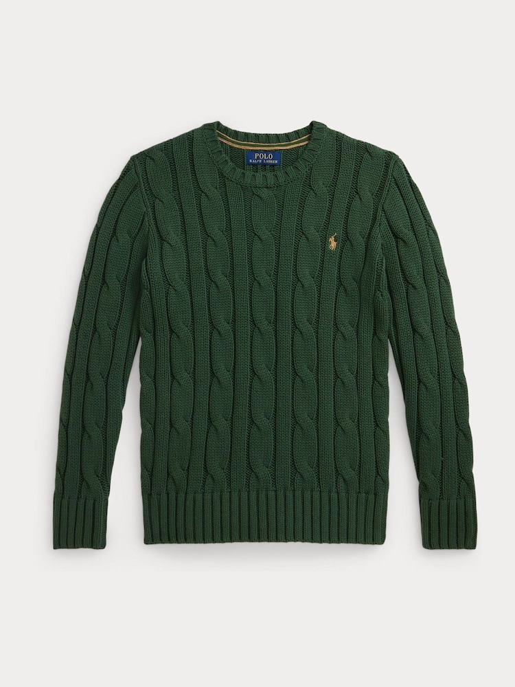 Polo Ralph Lauren Green Boys Cable Knit Jumper - Image 1 of 2 Polo Ralph Lauren Green Boys Cable Knit Jumper - Image 1 of 2
