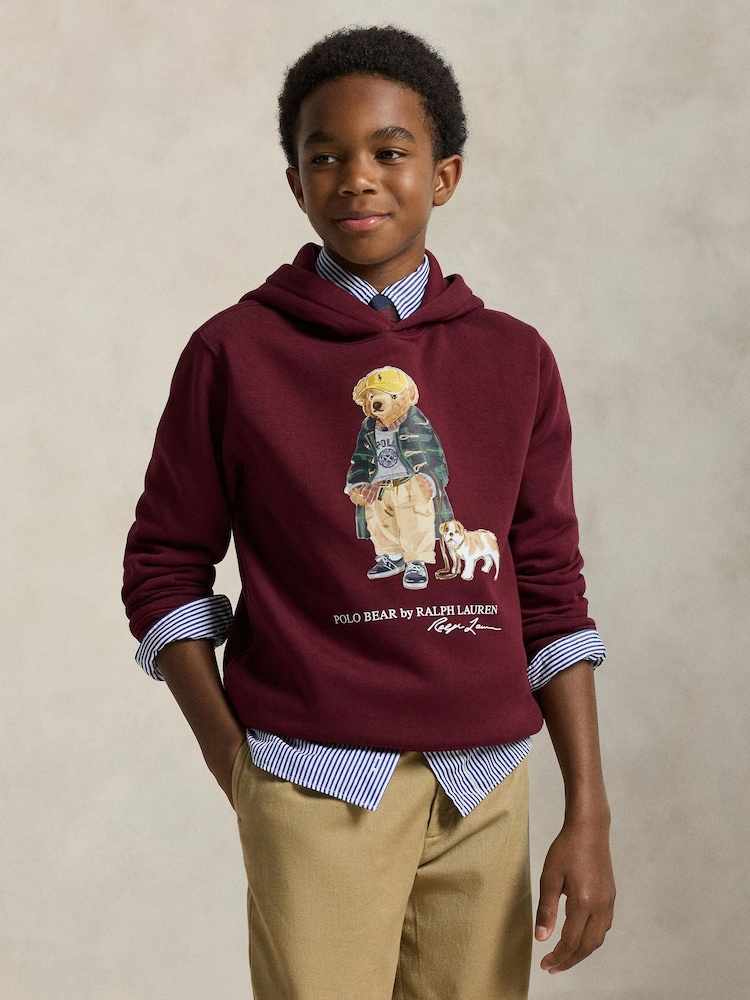 Polo Ralph Lauren Red Boys Bear Graphic Print Hoodie - Image 1 of 5 Polo Ralph Lauren Red Boys Bear Graphic Print Hoodie - Image 1 of 5