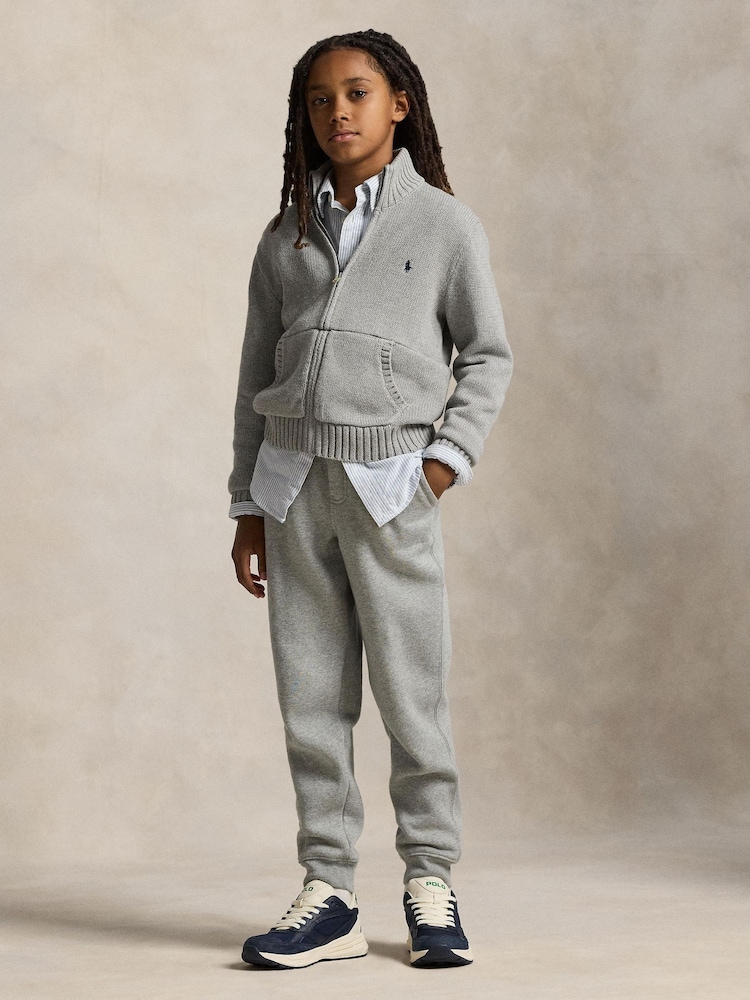 Polo Ralph Lauren Grey Boys Zip Through Mock Neck Knitted Jumper - Image 2 of 5 Polo Ralph Lauren Grey Boys Zip Through Mock Neck Knitted Jumper - Image 2 of 5