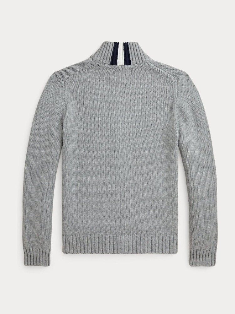Polo Ralph Lauren Grey Boys Zip Through Mock Neck Knitted Jumper - Image 5 of 5 Polo Ralph Lauren Grey Boys Zip Through Mock Neck Knitted Jumper - Image 5 of 5