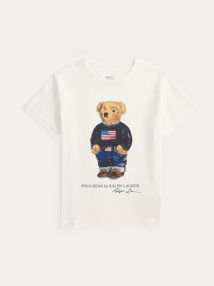 Polo Ralph Lauren White Boys Bear Graphic Print T-Shirt - Image 1 of 2