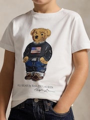 Polo Ralph Lauren White Boys Bear Graphic Print T-Shirt - Image 4 of 6