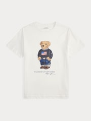 Polo Ralph Lauren White Boys Bear Graphic Print T-Shirt - Image 5 of 6