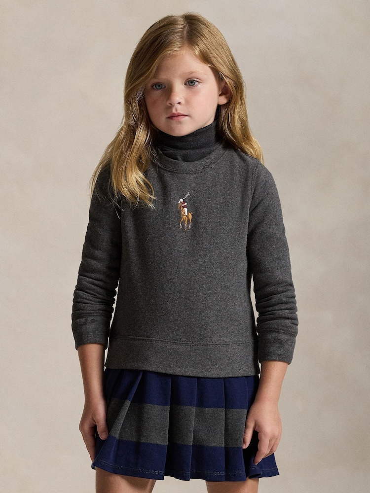 Polo Ralph Lauren Grey Girls Logo Jersey Tartan Dress - Image 1 of 5