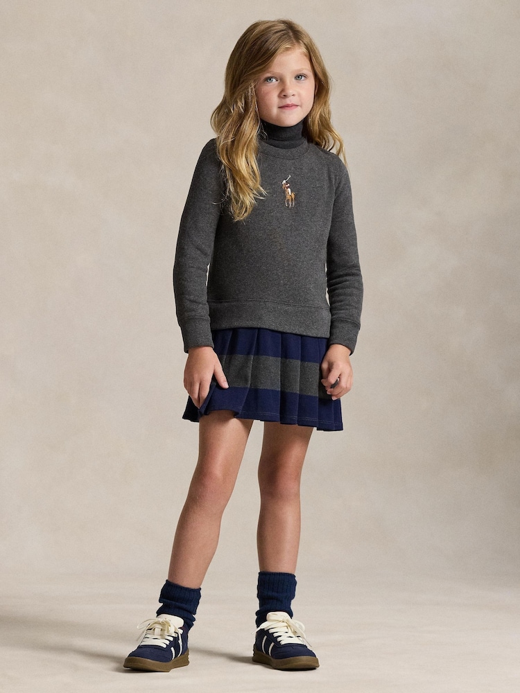 Polo Ralph Lauren Grey Girls Logo Jersey Tartan Dress - Image 2 of 5