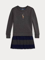 Polo Ralph Lauren Grey Girls Logo Jersey Tartan Dress - Image 4 of 5