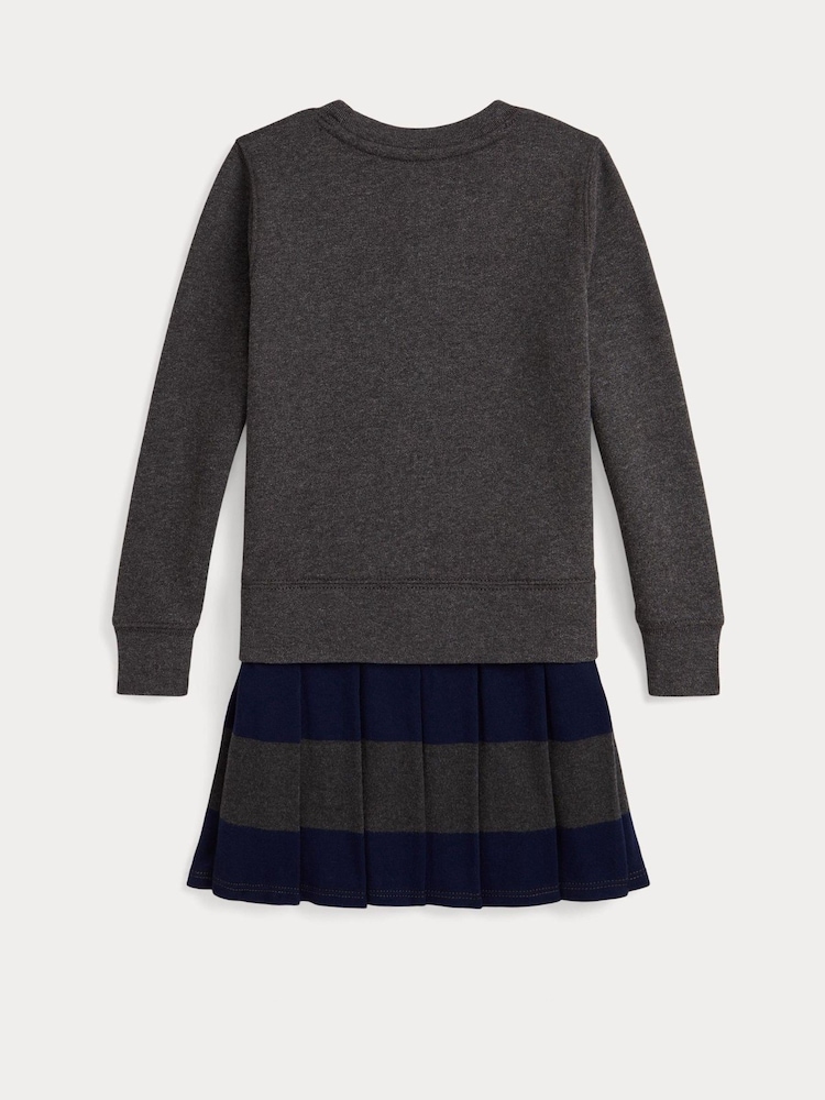 Polo Ralph Lauren Grey Girls Logo Jersey Tartan Dress - Image 5 of 5