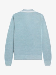 Fred Perry Blue Metallic Knit Long Sleeve Polo Shirt - Image 2 of 2