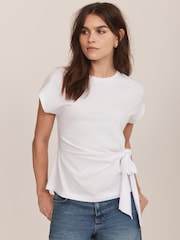 Mint Velvet White Tie Detail 100% Cotton T-Shirt - Image 1 of 7