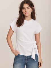 Mint Velvet White Tie Detail 100% Cotton T-Shirt - Image 4 of 7