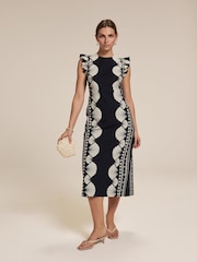 Mint Velvet Blue Shell Print 100% Cotton Midi Dress - Image 2 of 9