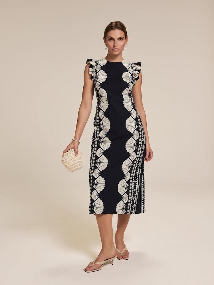 Mint Velvet Blue Shell Print 100% Cotton Midi Dress - Image 2 of 9 Mint Velvet Blue Shell Print 100% Cotton Midi Dress - Image 2 of 9