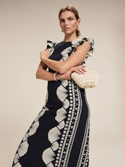Mint Velvet Blue Shell Print 100% Cotton Midi Dress - Image 3 of 9