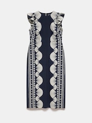 Mint Velvet Blue Shell Print 100% Cotton Midi Dress - Image 7 of 9