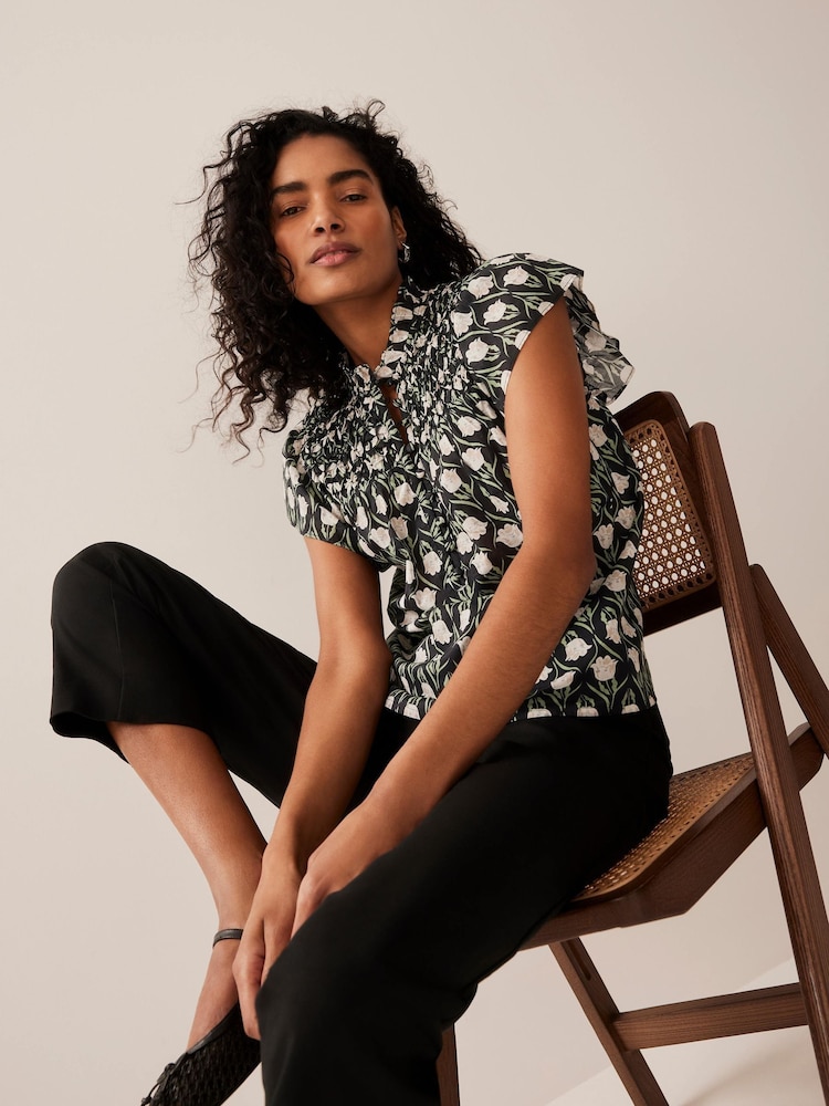 Mint Velvet Black Floral Print 100% Cotton Blouse - Image 1 of 6 Mint Velvet Black Floral Print 100% Cotton Blouse - Image 1 of 6