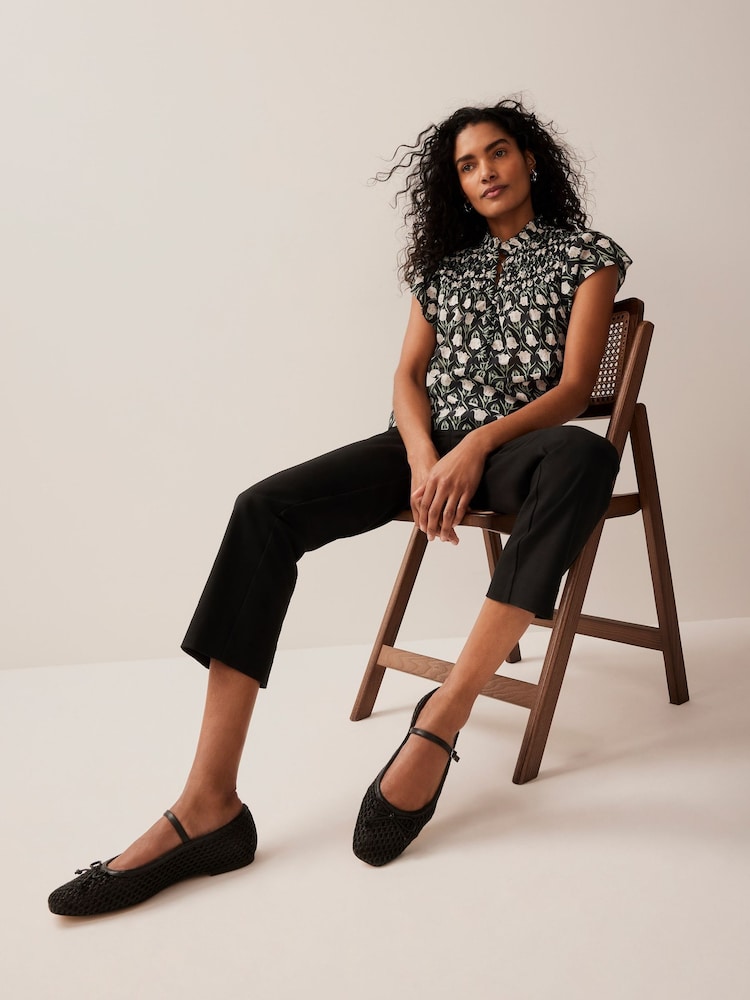 Mint Velvet Black Floral Print 100% Cotton Blouse - Image 2 of 6 Mint Velvet Black Floral Print 100% Cotton Blouse - Image 2 of 6