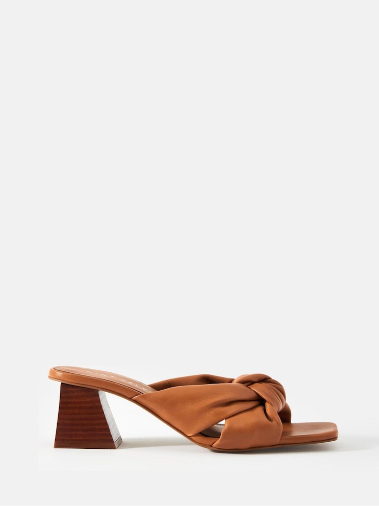 Mint Velvet Brown Jen Leather Knot Mules - Image 1 of 3 Mint Velvet Brown Jen Leather Knot Mules - Image 1 of 3