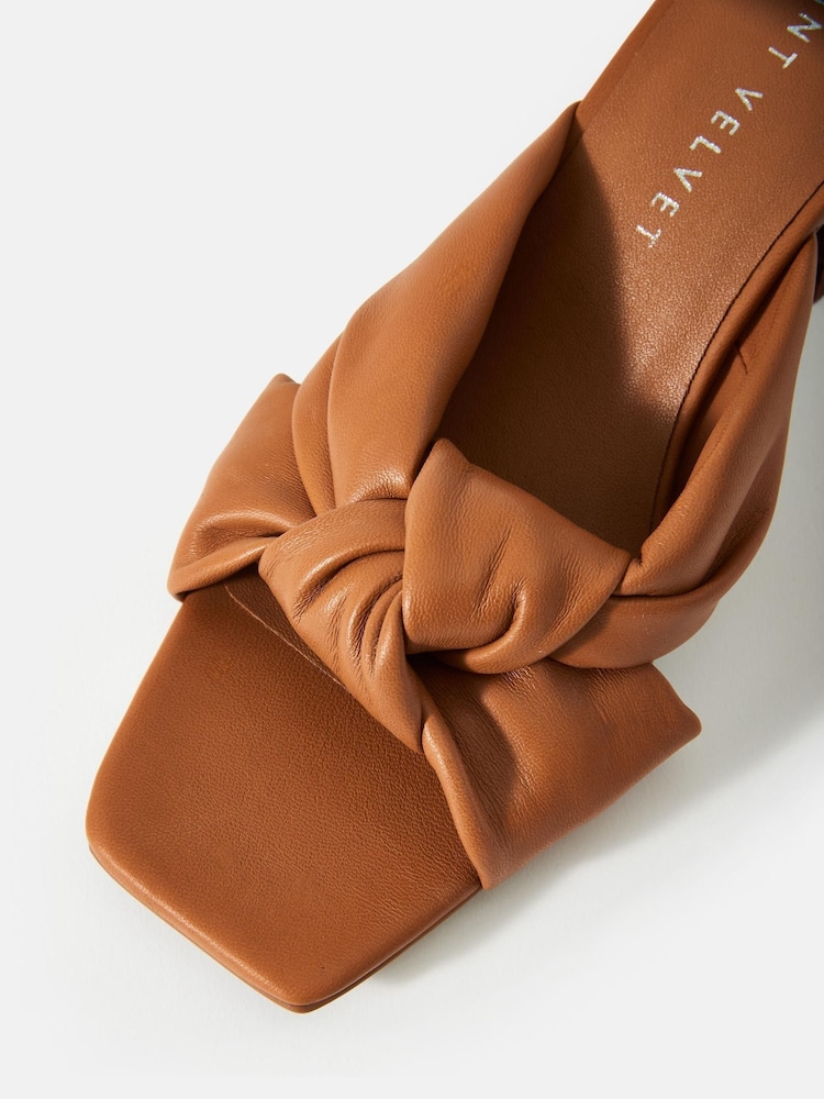 Mint Velvet Brown Jen Leather Knot Mules - Image 3 of 3 Mint Velvet Brown Jen Leather Knot Mules - Image 3 of 3