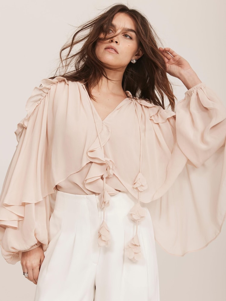 Mint Velvet Natural Cape Ruffle Blouse - Image 2 of 8 Mint Velvet Natural Cape Ruffle Blouse - Image 2 of 8