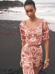 Mint Velvet Red Printed Puff Sleeve Blouse - Image 1 of 8