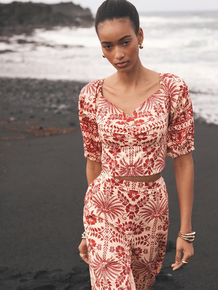 Mint Velvet Red Printed Puff Sleeve Blouse - Image 1 of 8