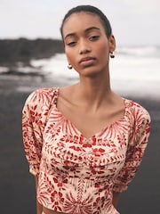 Mint Velvet Red Printed Puff Sleeve Blouse - Image 2 of 8