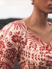 Mint Velvet Red Printed Puff Sleeve Blouse - Image 6 of 8