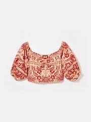 Mint Velvet Red Printed Puff Sleeve Blouse - Image 7 of 8