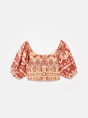 Mint Velvet Red Printed Puff Sleeve Blouse - Image 8 of 8
